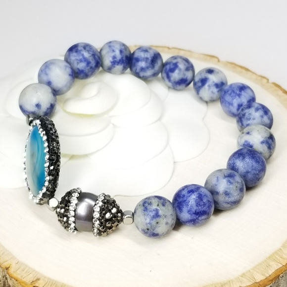 New Cat Eye Stone Blue Agate Bracelet - Picture 3 of 7